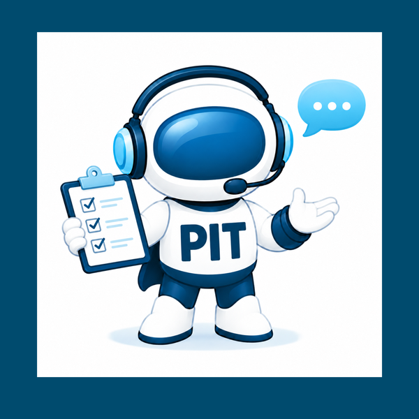 Ein Roboter in blau und wei&szlig; mit dem Aufdruck "PIT". Das Bild wurde mittels KI erzeugt.