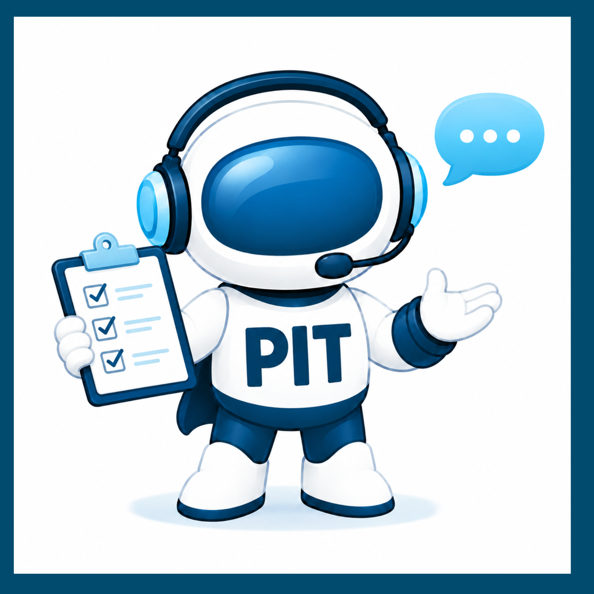 Ein Roboter in blau und wei&szlig; mit dem Aufdruck "PIT". Das Bild wurde mittels KI erzeugt.